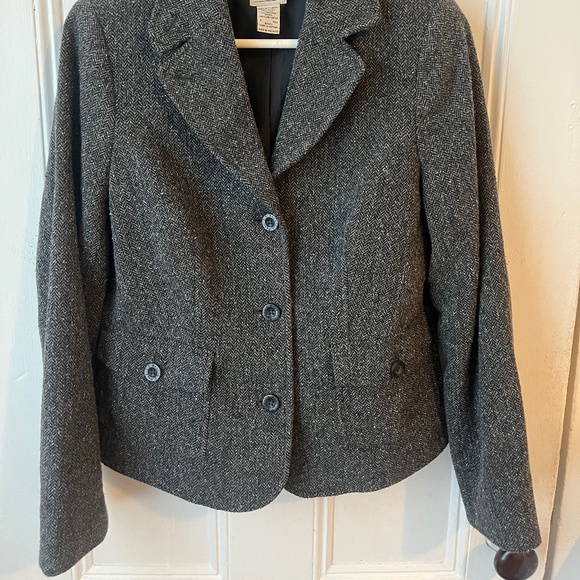 LL Bean Charcoal Gray Tweed Woolen Blazer - Picture 2 of 3